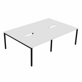 Elite 4 Person White Bench Desk - Goal Post Legs-Wood - White