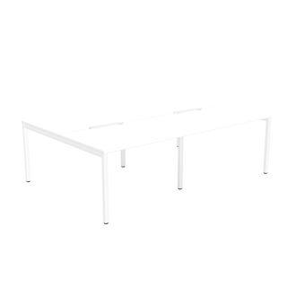 Elite 4 Person White Bench Desk - White Goal Post Legs