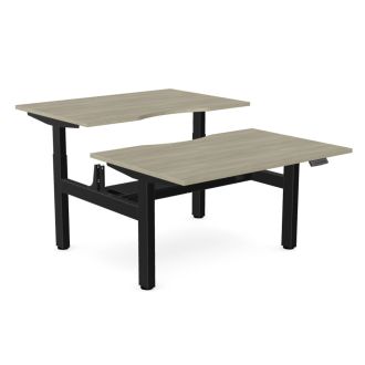 Elite Twin Sit/Stand Desk - Black Frame-Wood - Arctic Oak