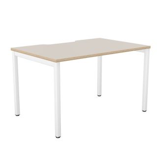 Elite Plus Bench Desk with White Legs - Plywood Edging - Harbour Oak - Scallop Cut-Out