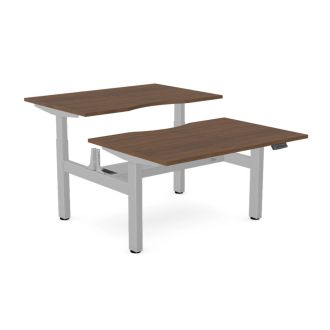 Elite Twin Sit/Stand Desk - Silver Frame-Wood - Antique Walnut