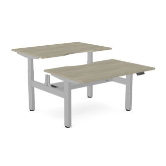 Elite Twin Sit/Stand Desk - Silver Frame-Wood - Arctic Oak