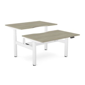 Elite Twin Sit/Stand Desk - White Frame-Wood - Arctic Oak