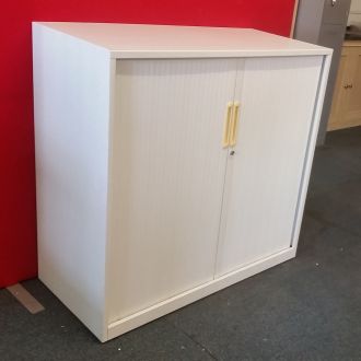 Used White Half-Height Tambour Cupboard