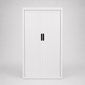 Second Hand Flexiform White Tambour Cupboard  - Front