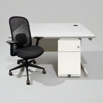 Used White Desk, New One Series Pro Chair, & New Bisley Pedestal Set