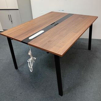 Used 2 Person White Bench Desk - Goal Post Legs