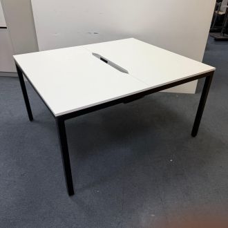 Used 2 Person White Bench Desk - Goal Post Legs