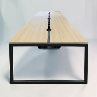 Second Hand 4 & 6 Person Bench Desk – Amber Oak - Side