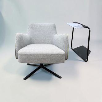 Second Hand Grey Lounge Armchair with Magazine Stand - Front