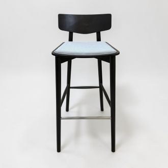 Used Black Bar Stool - Blue Seat - Front