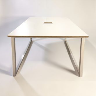 Used 2 Person White Bench Desk - Square Legs