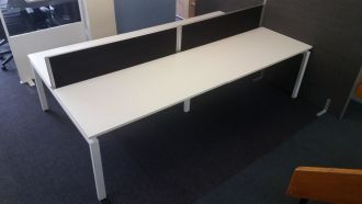 Used 4 Person White Bench Desk & Black Screens - Main