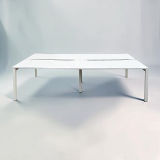 Second Hand 4 & 8 Person Bench Desk – White Frame  - Front