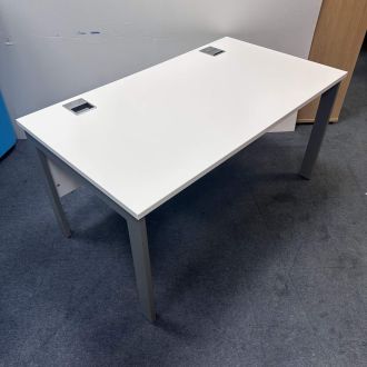 Second Hand White Bench Desk - Silver Goal Post Legs