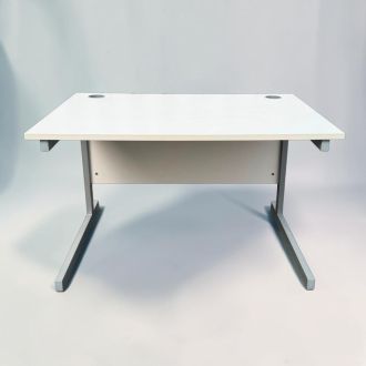 Second Hand White Desk - Silver Cantilever Frame - Front