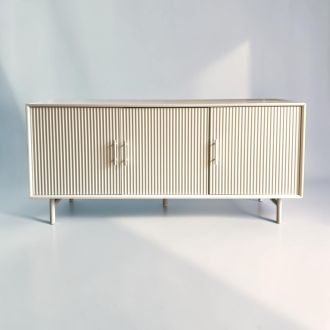 Second Hand 4 Door Credenza – White Ribbed Front - Front