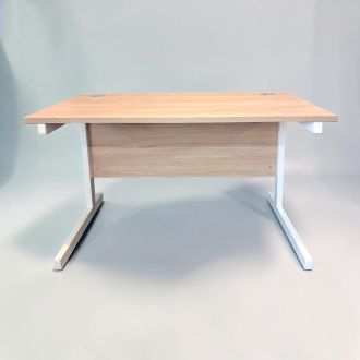 Second Hand Urban Oak Office Desk - White Cantilever Legs - Front