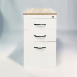 Second Hand Desk-Height Pedestal – White & Grey Craft Oak - Front