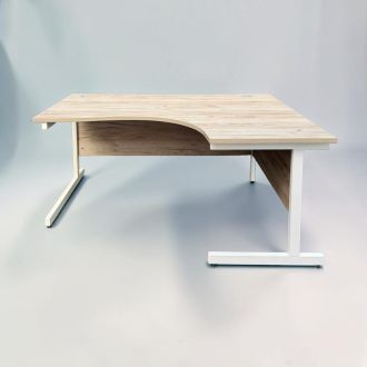 Second Hand Corner Office Desk – Grey Craft Oak & White Cantilever Legs - Front