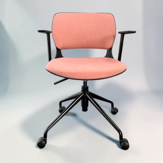 Second Hand Pink Fabric Meeting Chair – Black Frame - Front