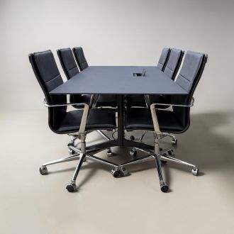 Used Meeting Table & Black Leather Chairs Set