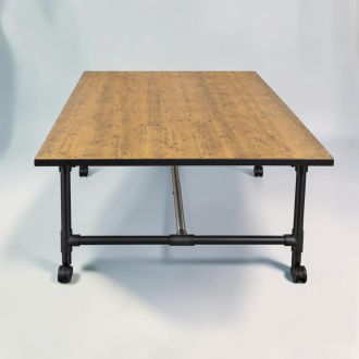Second Hand Rustic Oak Meeting Table with Castors - Side