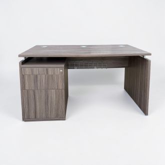 Used Carbon Walnut Desk with Pedestal - Front