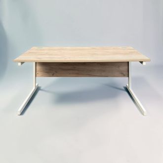 Second Hand Office Desk – Grey Craft Oak & White Cantilever Legs - Front
