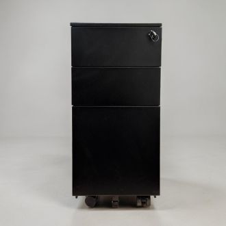 Second Hand Black Slimline 3 Drawer Pedestal - Front