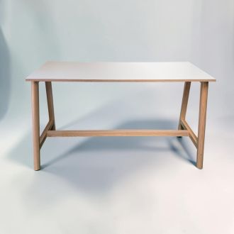 Second Hand White Poseur Table with Oak Frame - Front
