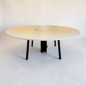 Used Round White Meeting Table - Black Legs