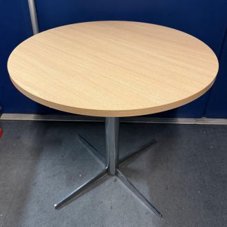 Second Hand Round Oak Meeting Table - Chrome Base