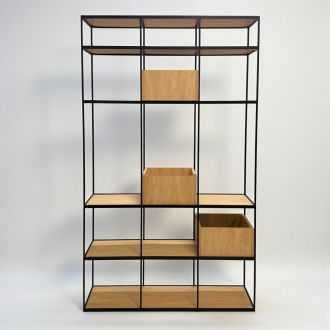 Used Black & Oak Shelving Unit - Front
