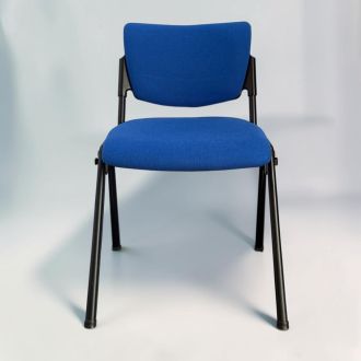 Second Hand Blue Fabric Linking Stacking Chair – Black Frame - Front