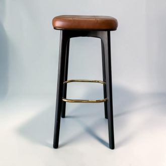 Second Hand Brown Faux Leather Bar Stool - Front