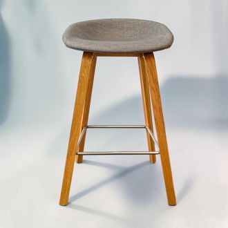 Second Hand HAY High Stool – Grey Fabric & Oak Legs - Front