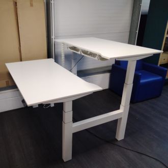 Used White Twin Sit/Stand Desk - White Frame