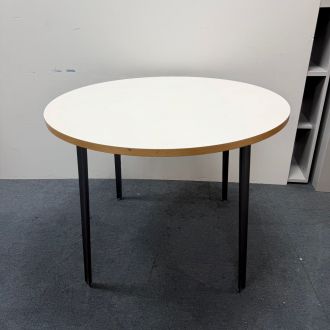 Used Round White Meeting Table - Plywood Edging