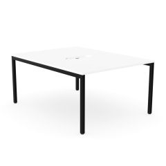 Elite Plus 2 Person White Bench Desk - Black Goal Post Legs