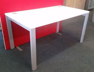 Used White Bench Desk - Silver Goal Post Legs