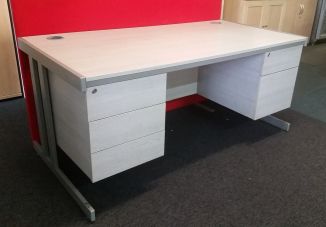 Second Hand Grey Office Desk & Twin Pedestal Set - 1600mm