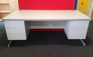 Second Hand Grey Office Desk & Twin Pedestal Set - 1800mm - Front