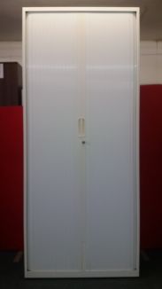 Used White Tambour Cupboard - 2100mm