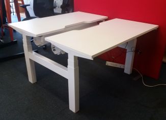 Used White Twin Sit/Stand Desk - White Frame