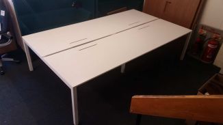 Used White 4 Person Bench Desk