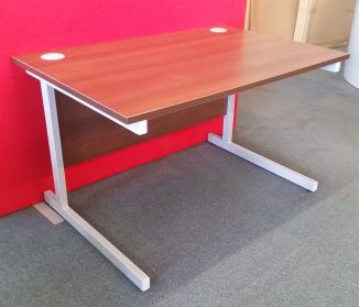 Ex Display Unite Walnut Office Desk - Silver Cantilever Frame
