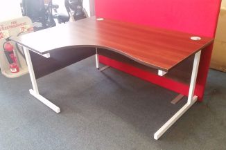 Ex Display Left-Handed Walnut Corner Desk - White Cantilever Frame