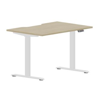 Elite Plus Urban Oak Height Adjustable Desk - White Frame - Scallop