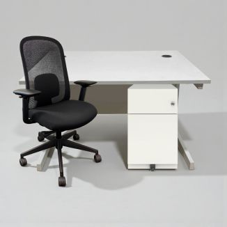 Used White Desk, New One Series Pro Chair, & New Bisley Pedestal Set